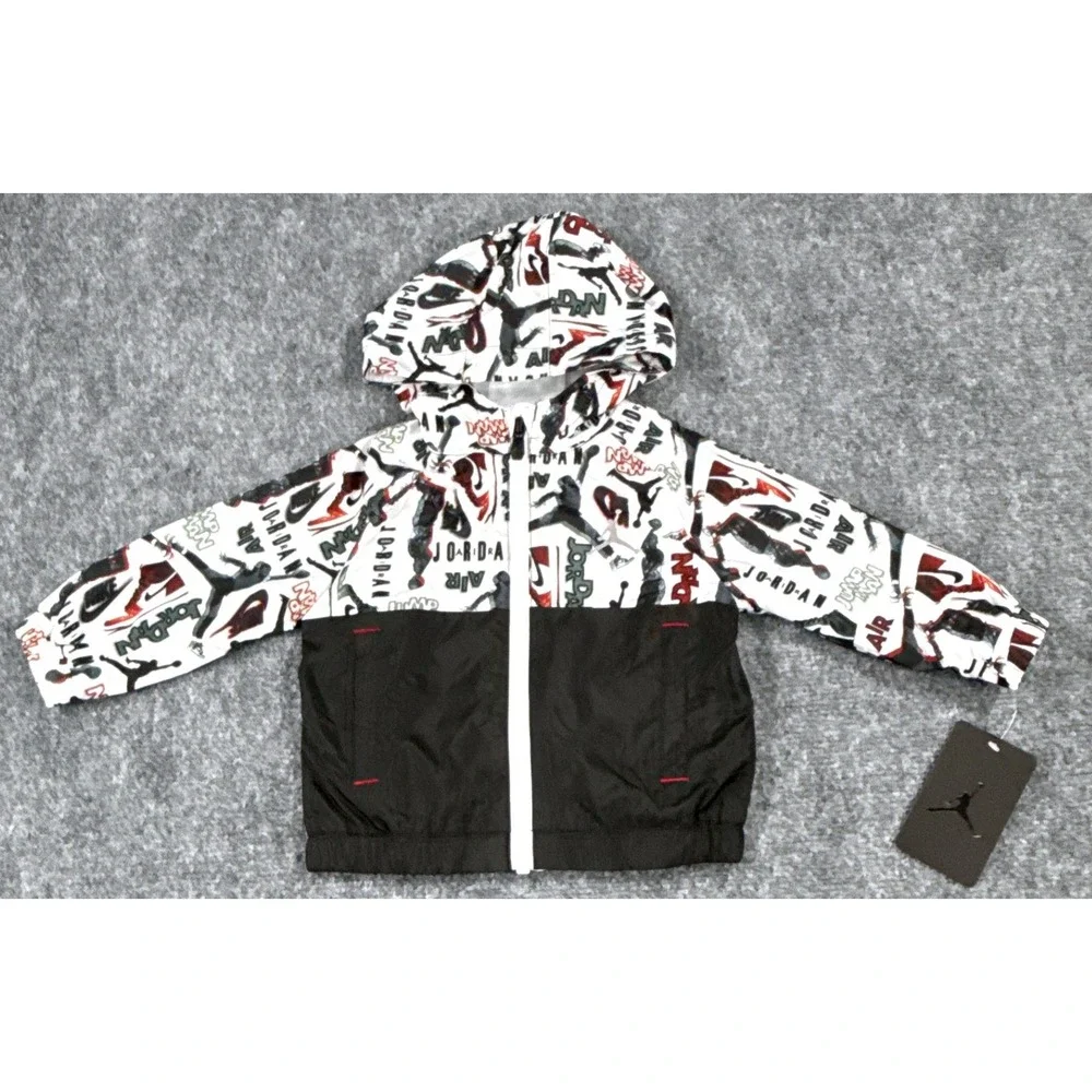 Jordan Jumpman 12 Month Windbreaker Jacket Black White Red Graphic NWT
